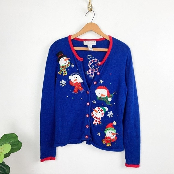 Vintage Sweaters - Vintage 90s Christmas Snowman Cardigan Sz M